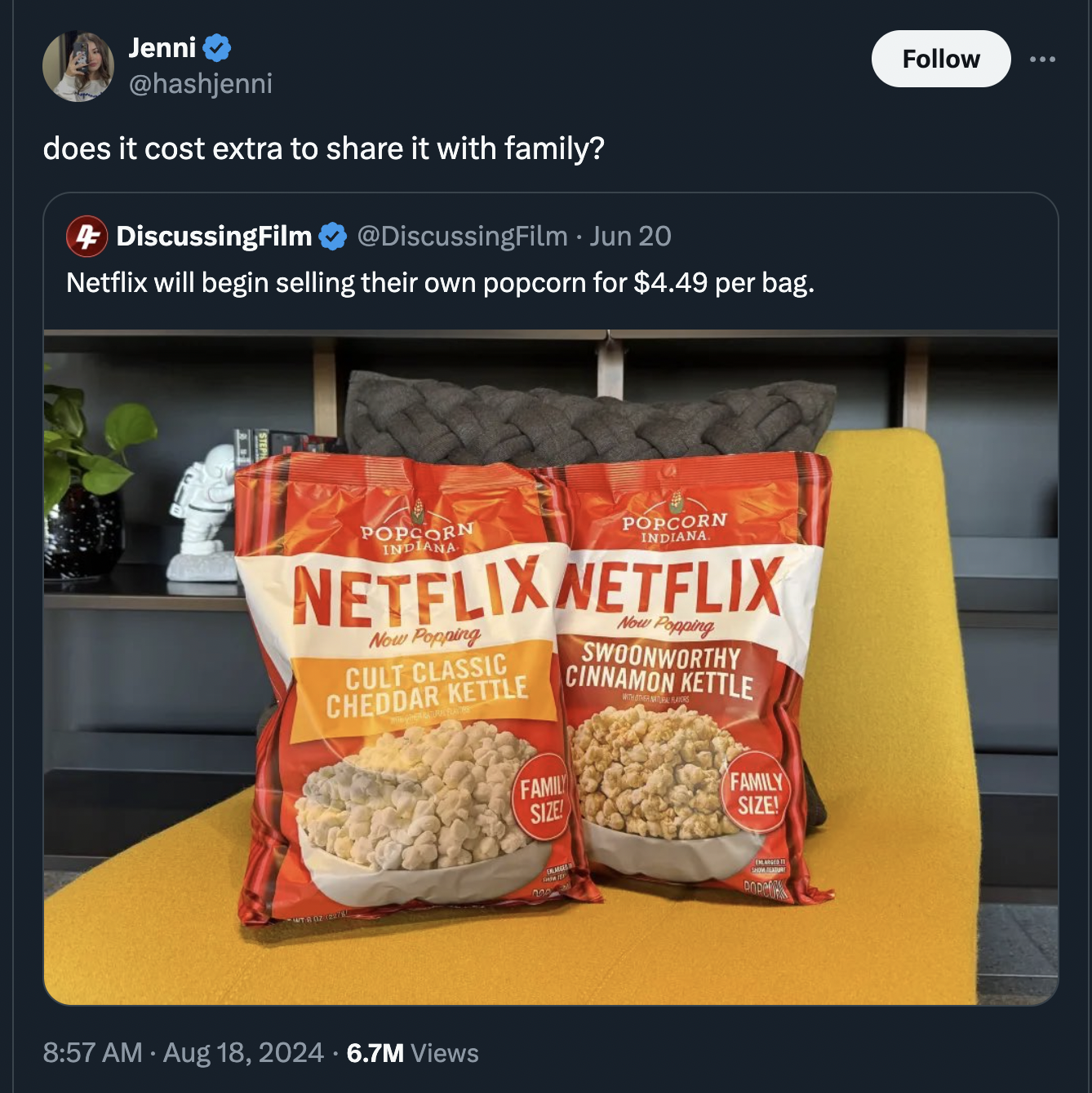 netflix brand popcorn - Jenni does it cost extra to it with family? 4 DiscussingFilm Jun 20 Netflix will begin selling their own popcorn for $4.49 per bag. Popcorn Popcorn Indiana Netflix Netflix Near Ping Cult Classic Cheddar Kettle Now Popping Swoonwort